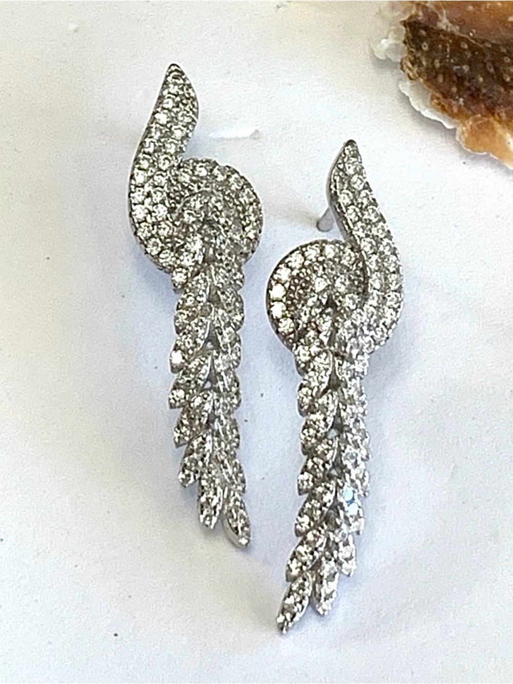 Designed Sparkling Solid Sterling Silver Evening Earrings